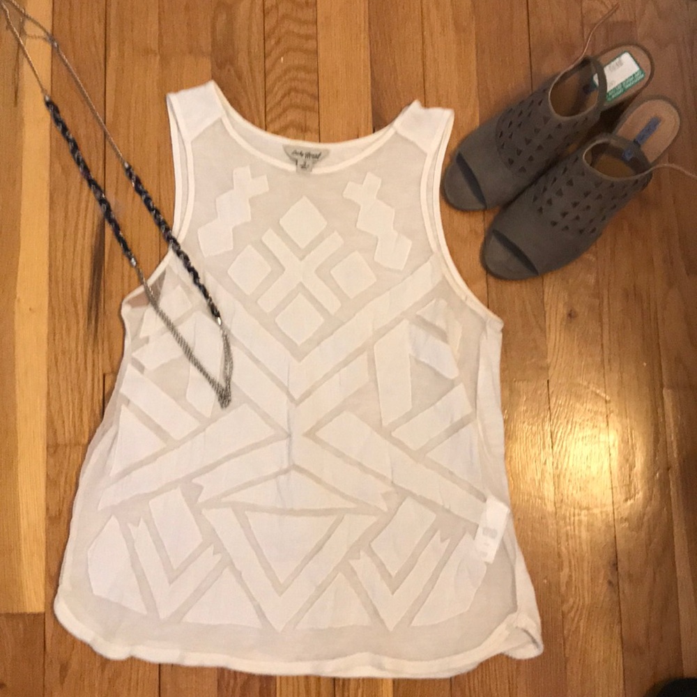 Lucky brand white sheer shaped tank